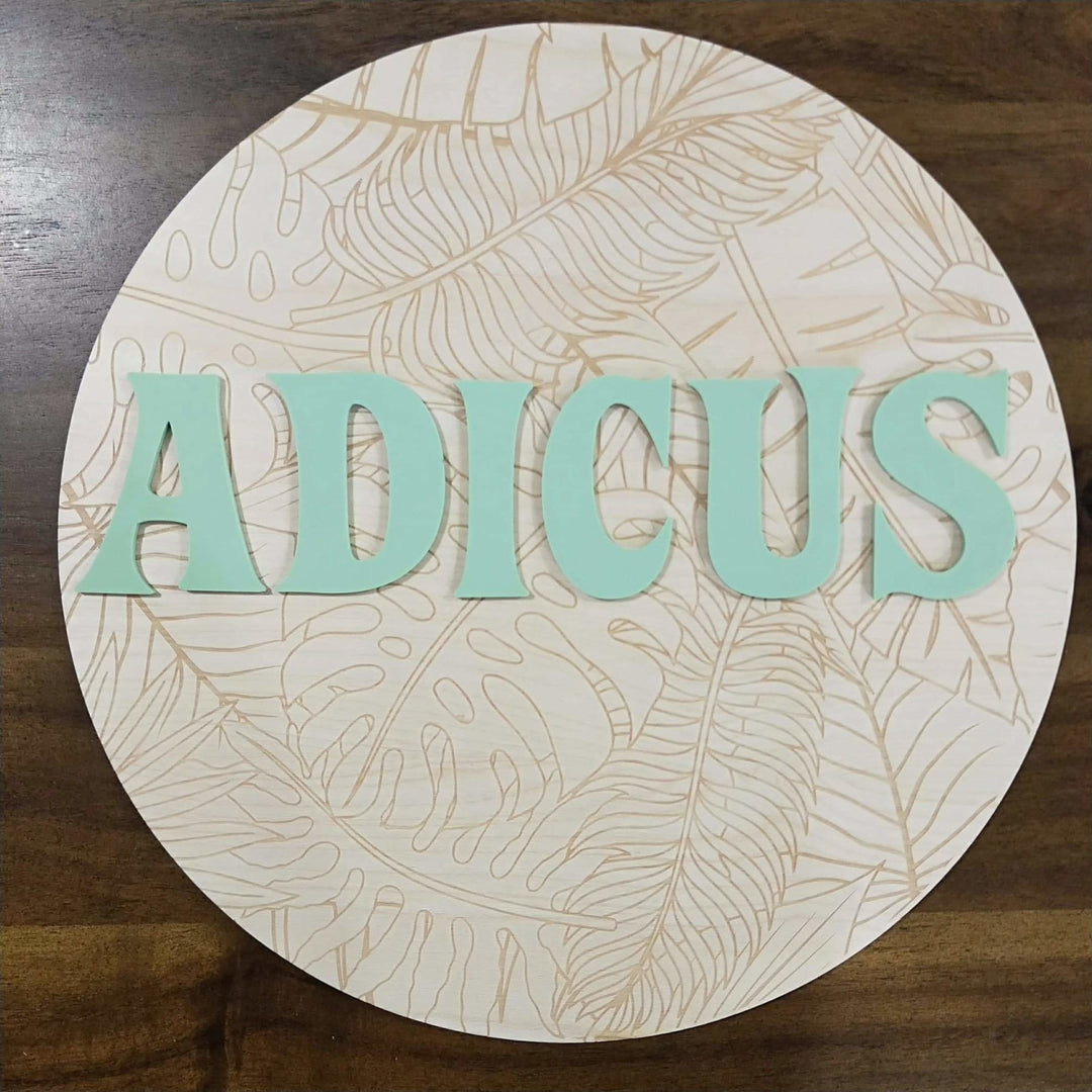 Tropical Leaves Engraved Round Name Plaque
